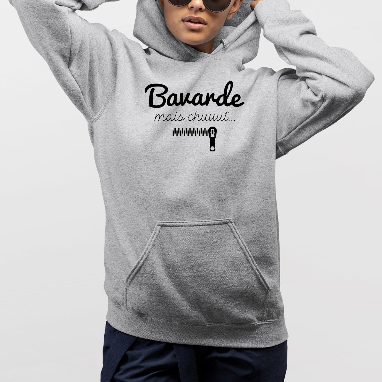 Sweat Capuche Adulte Bavarde mais chut Gris