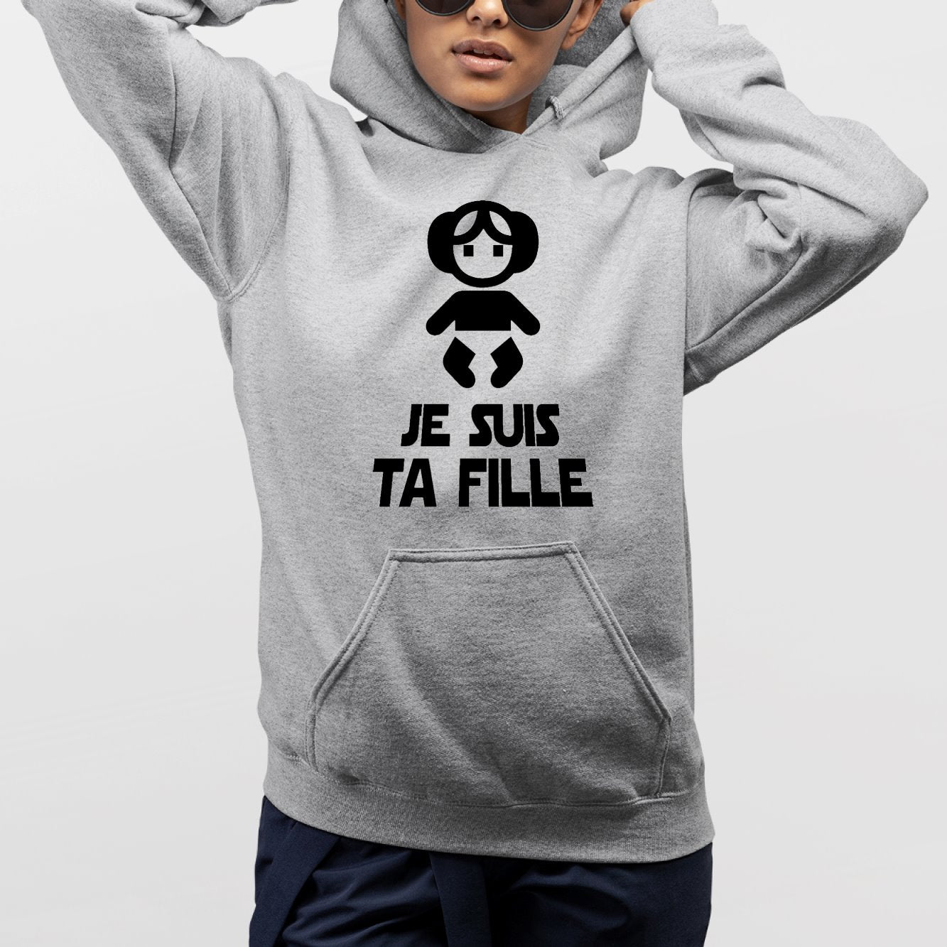 Sweat Capuche Adulte Je suis ta fille Gris