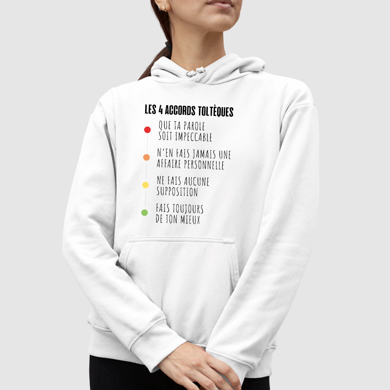 Sweat Capuche Adulte Les 4 accords toltèques Blanc