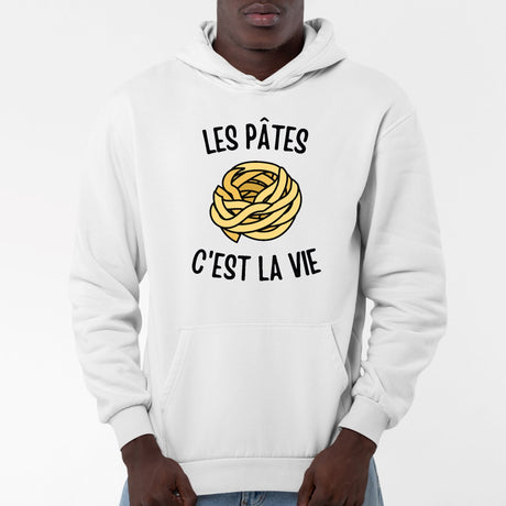 Sweat Capuche Adulte Les pâtes c'est la vie Blanc