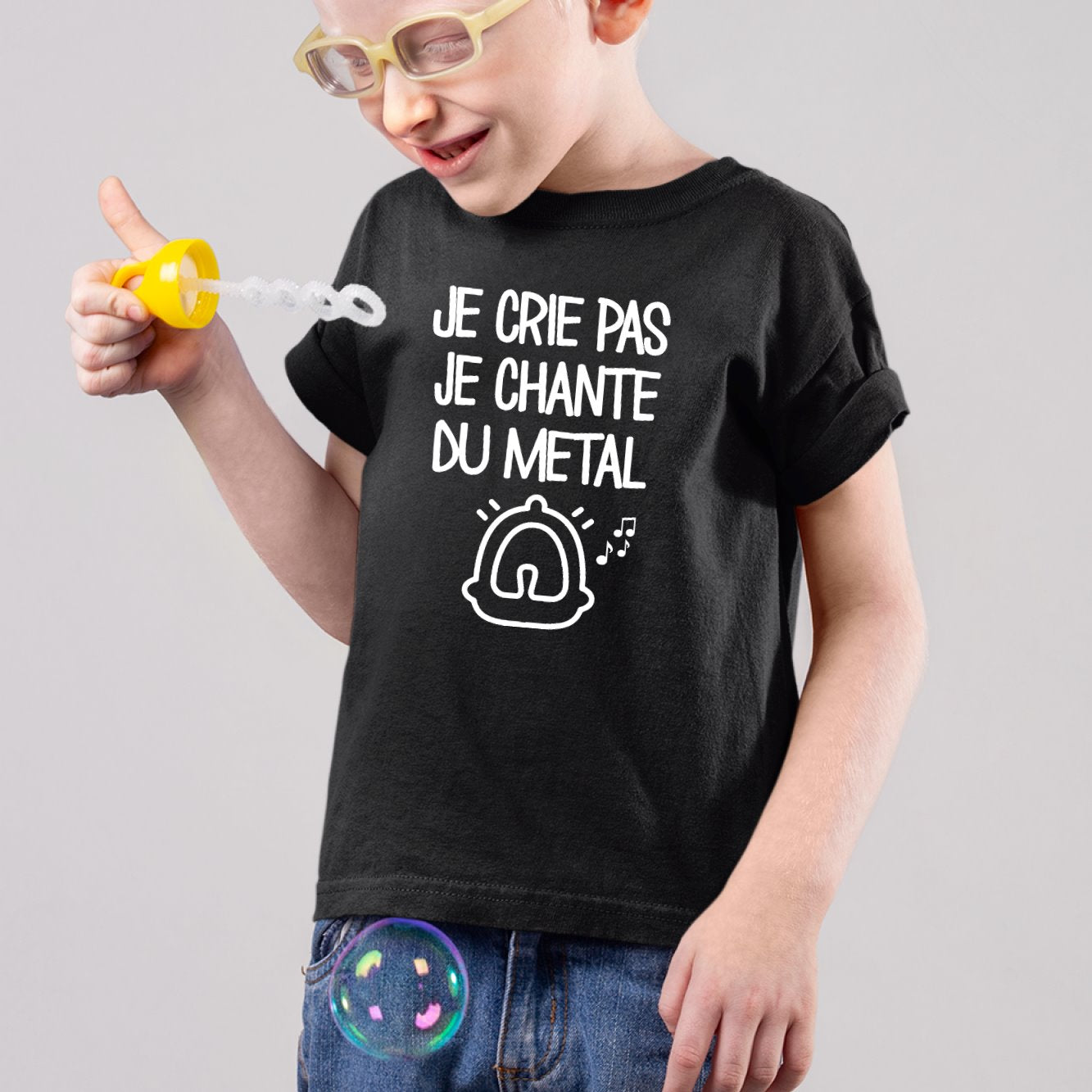 T-Shirt Enfant Je crie pas je chante du métal Noir