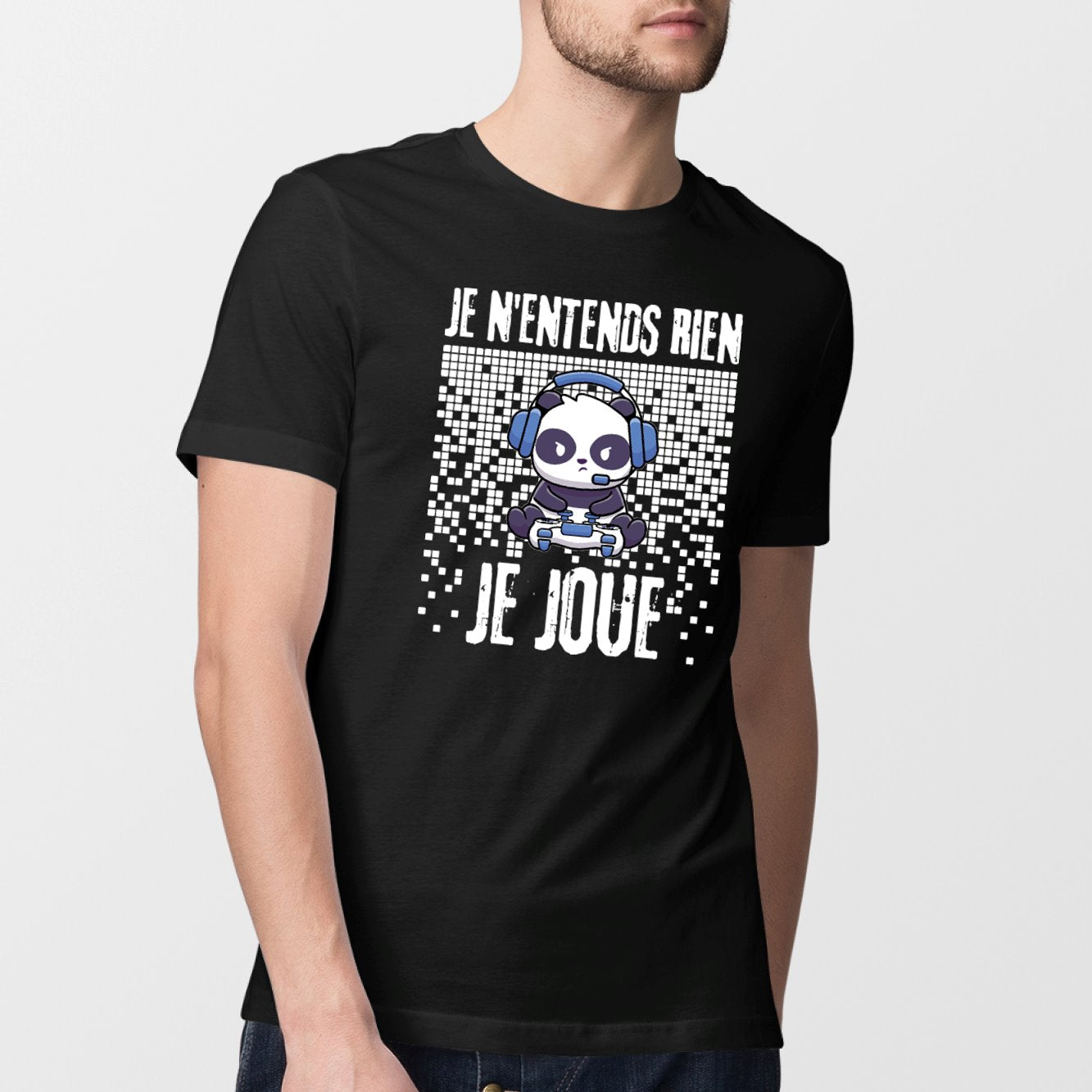 T-Shirt Homme Je n'entends rien je joue Noir