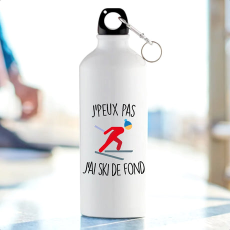 Gourde J'peux pas j'ai ski de fond Blanc