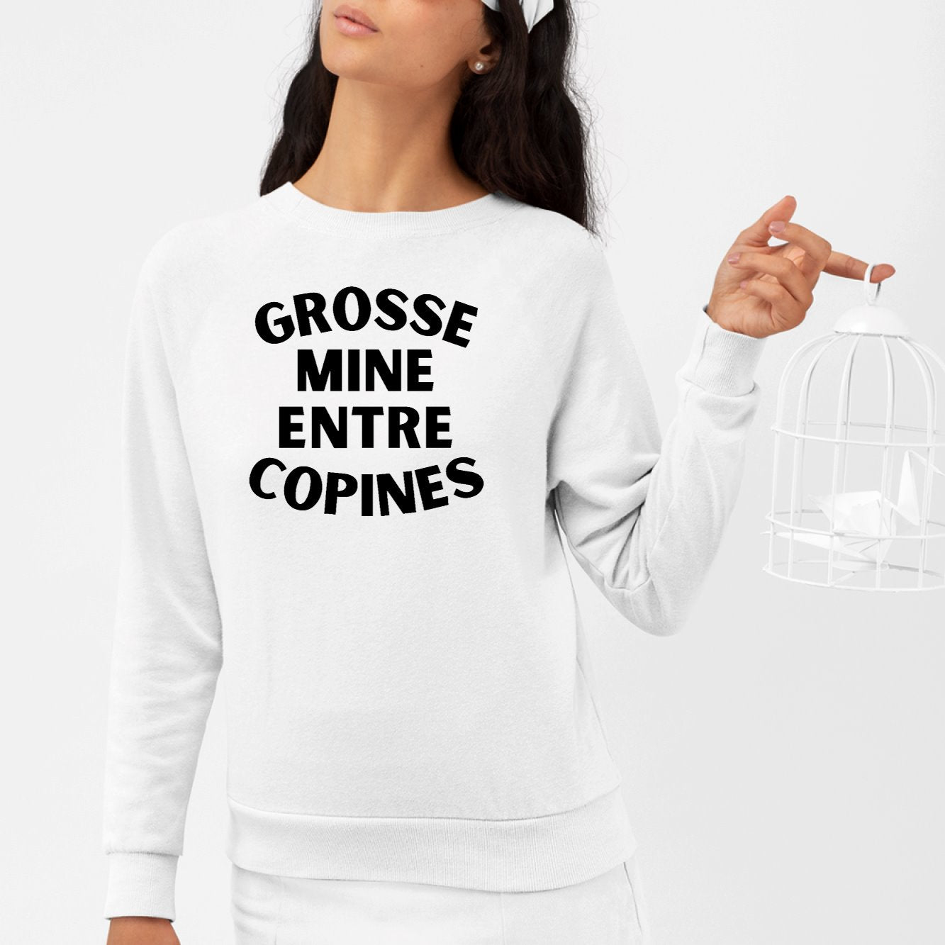 Sweat Adulte Grosse mine entre copines Blanc