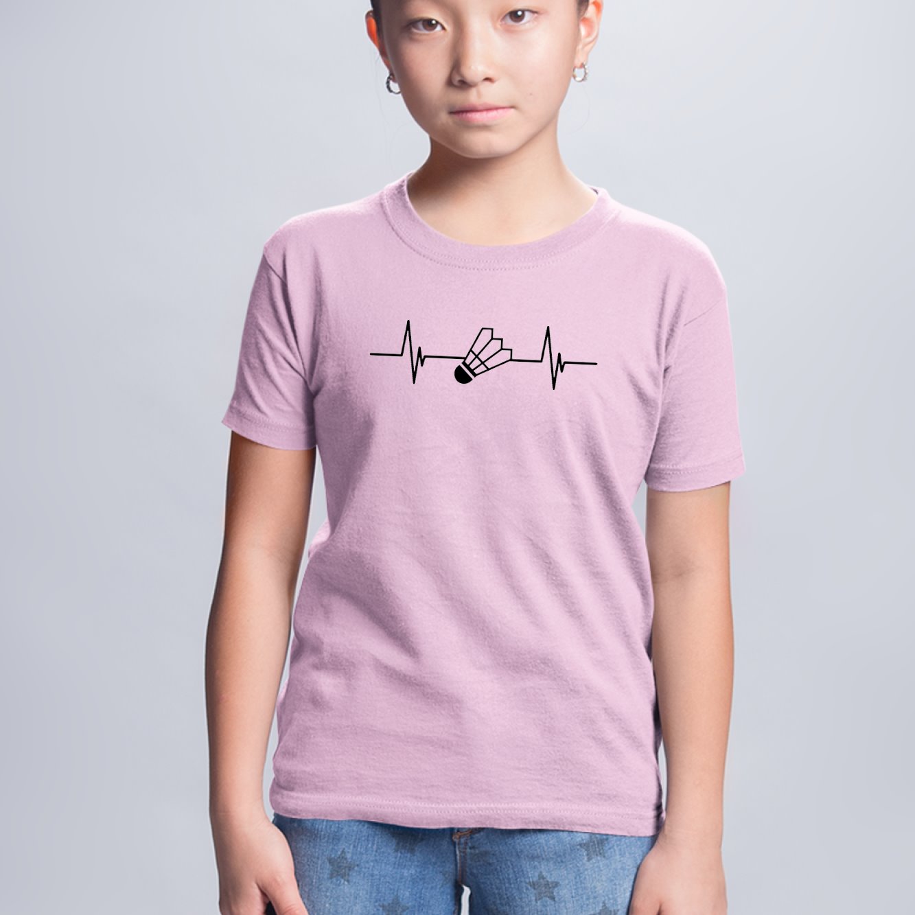 T-Shirt Enfant Rythme cardiaque badminton Rose