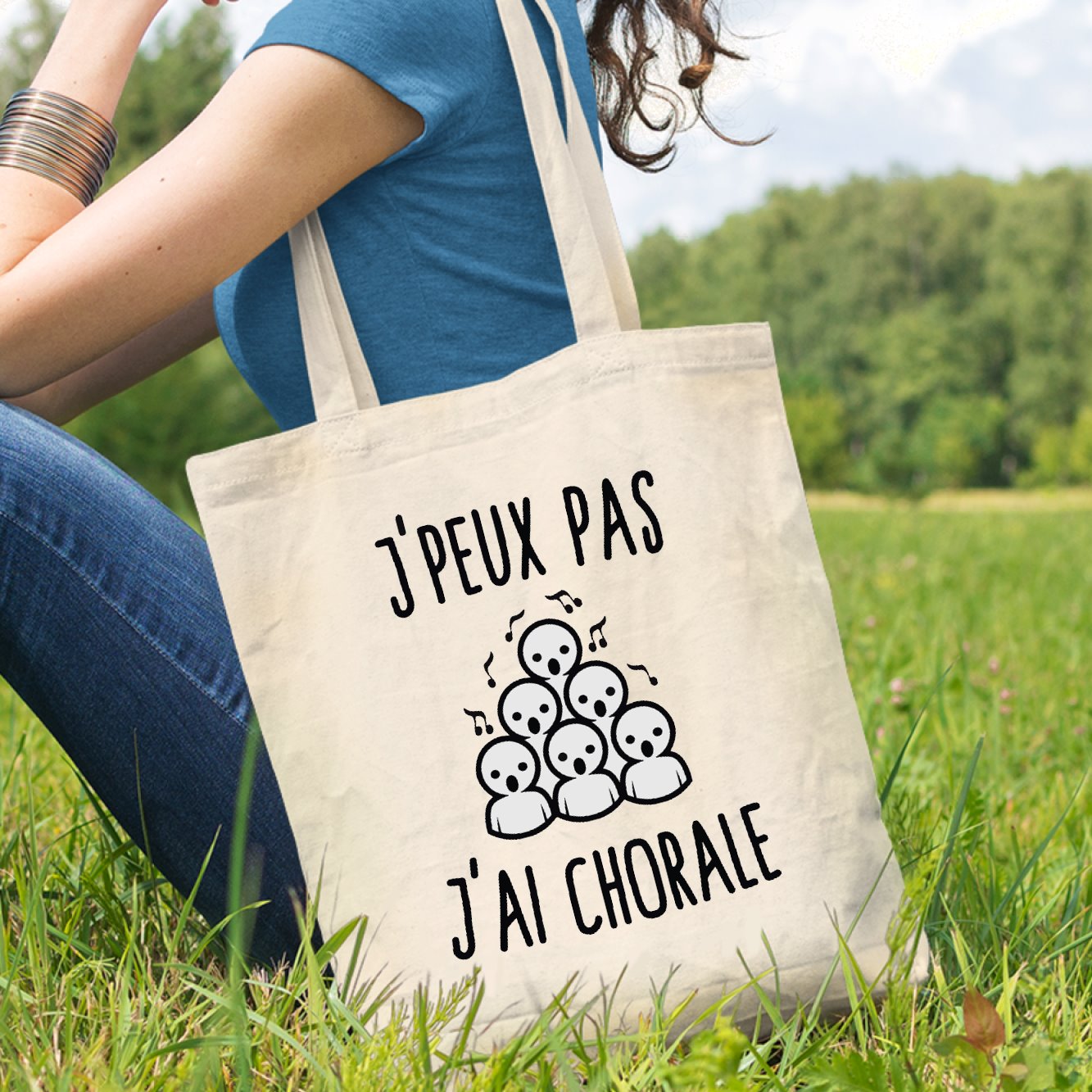 Tote bag J'peux pas j'ai chorale Beige