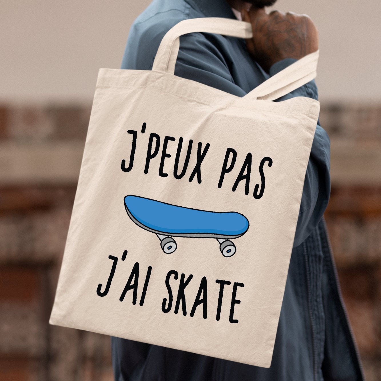 Tote bag J'peux pas j'ai skate Beige