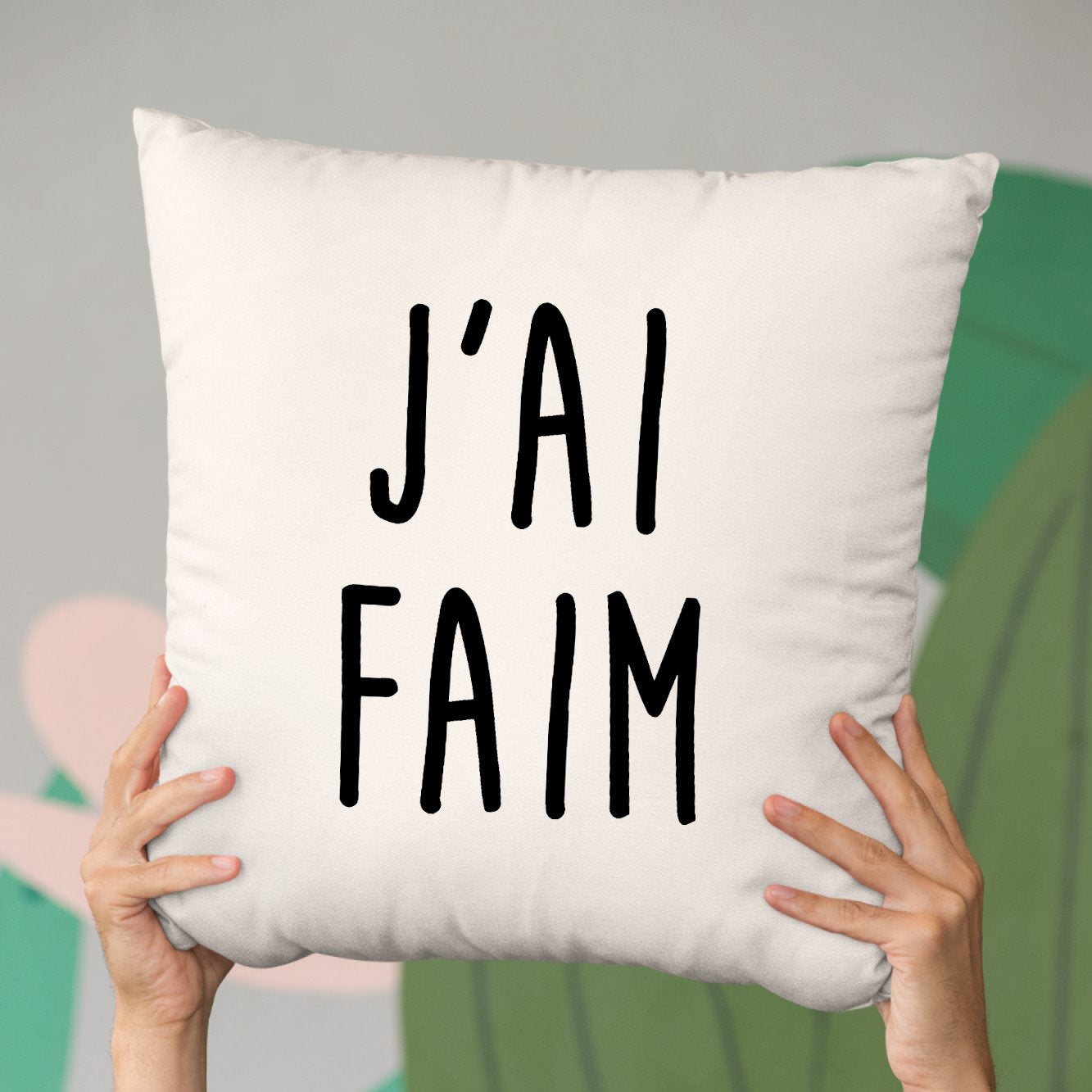 Coussin J'ai faim Beige