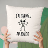 Coussin J'ai survécu au boulot Beige