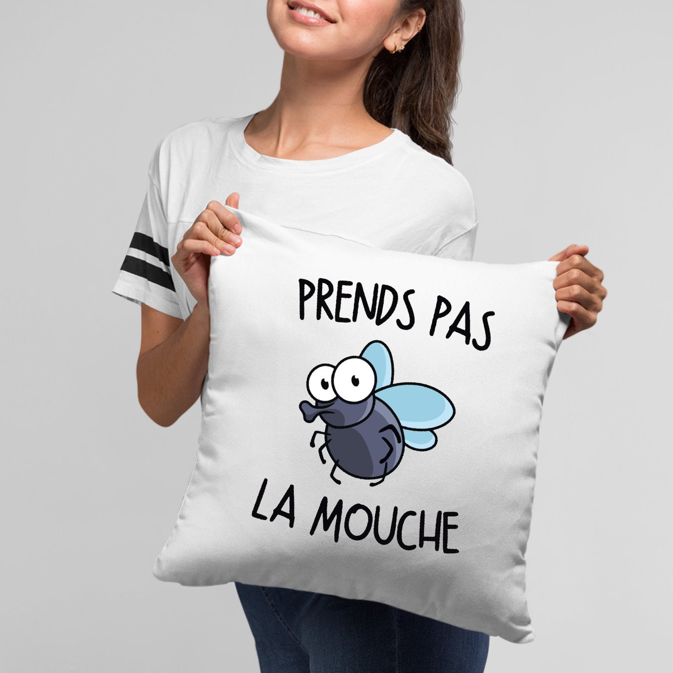 Coussin Prends pas la mouche Blanc