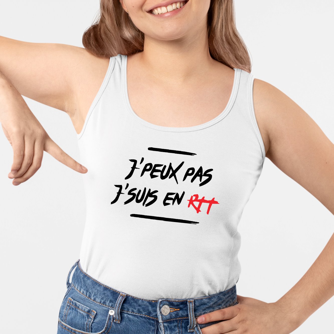 Débardeur Femme J'peux pas j'suis en RTT Blanc