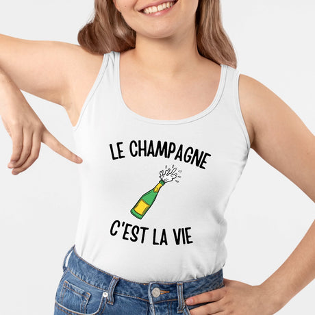 Débardeur Femme Le champagne c'est la vie Blanc