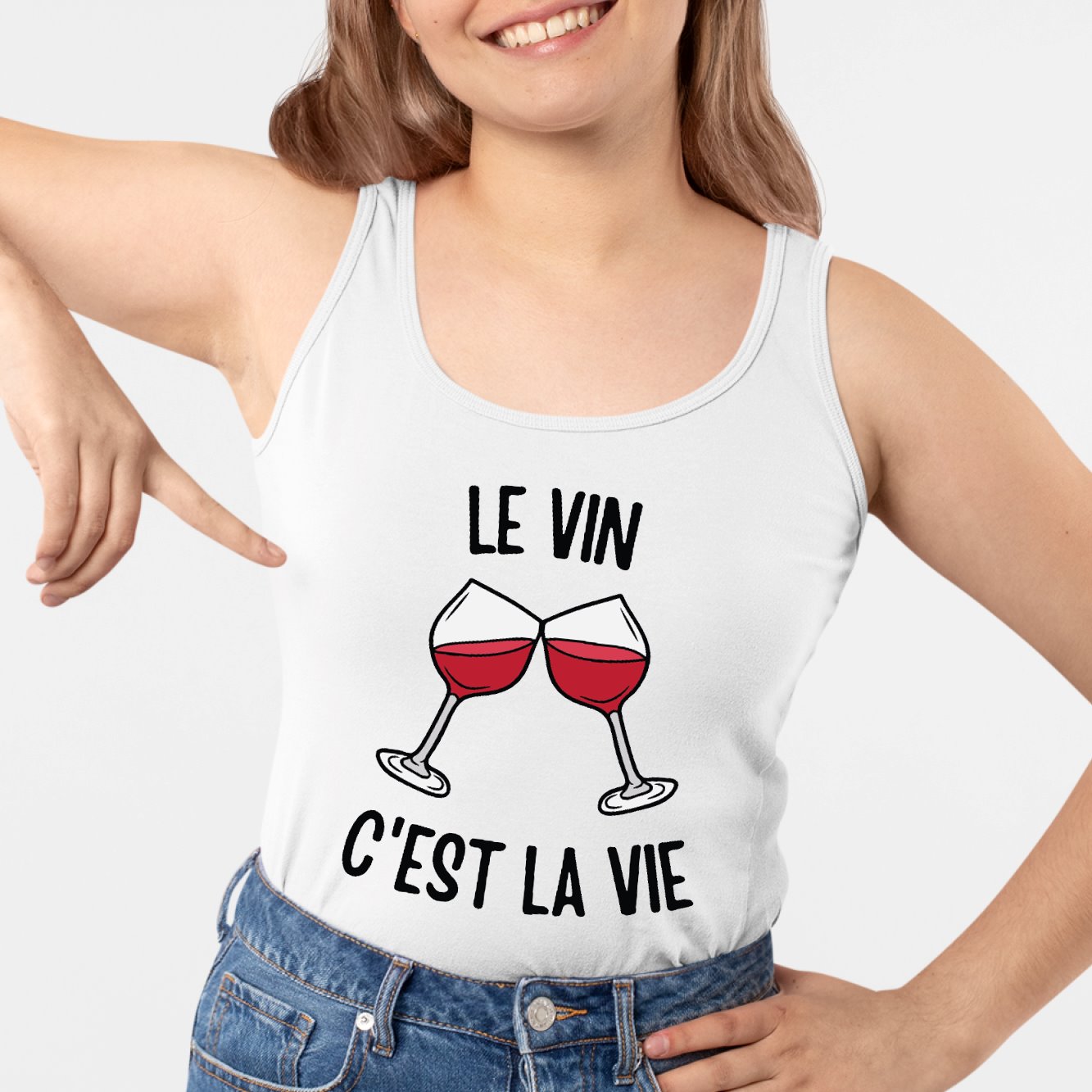 Débardeur Femme Le vin c'est la vie Blanc