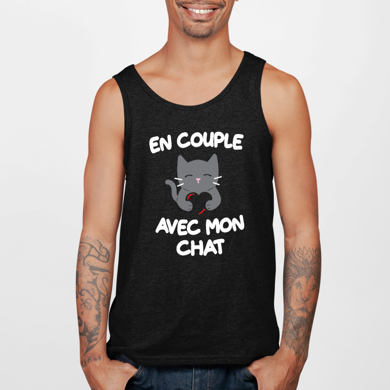 Débardeur Homme En couple avec mon chat Noir