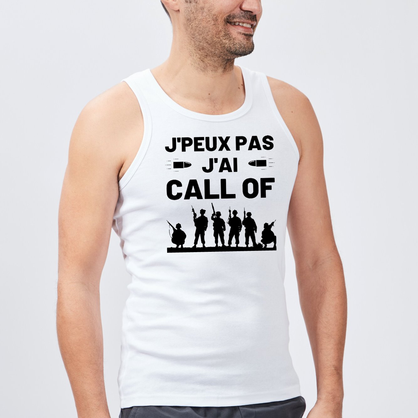 Débardeur Homme J'peux pas j'ai call of Blanc