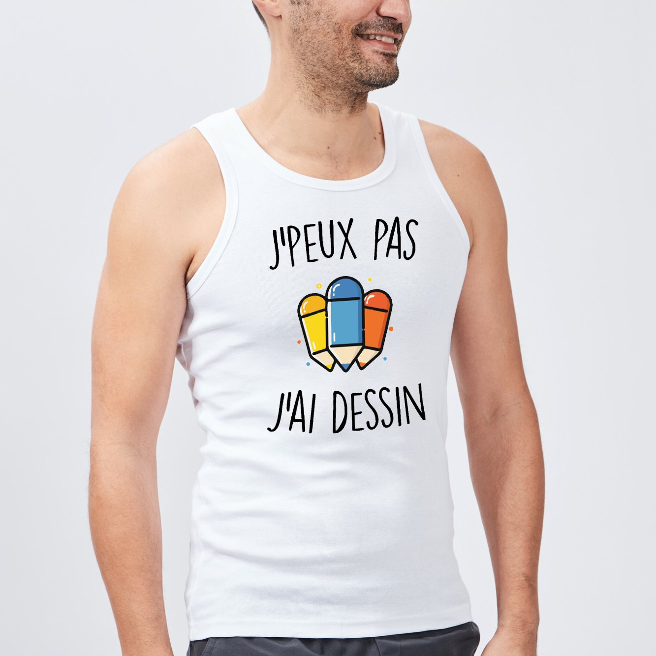 Débardeur Homme J'peux pas j'ai dessin Blanc