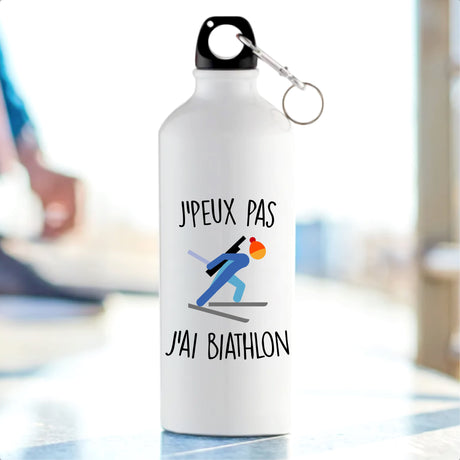 Gourde J'peux pas j'ai biathlon Blanc