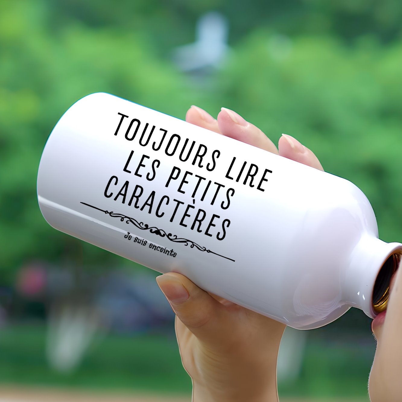 Gourde Toujours lire les petits caractères car je suis enceinte Blanc