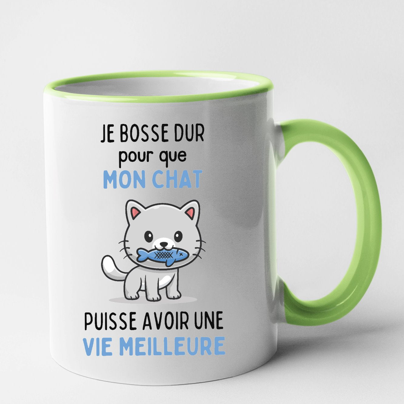 Mug Je bosse dur pour mon chat Vert