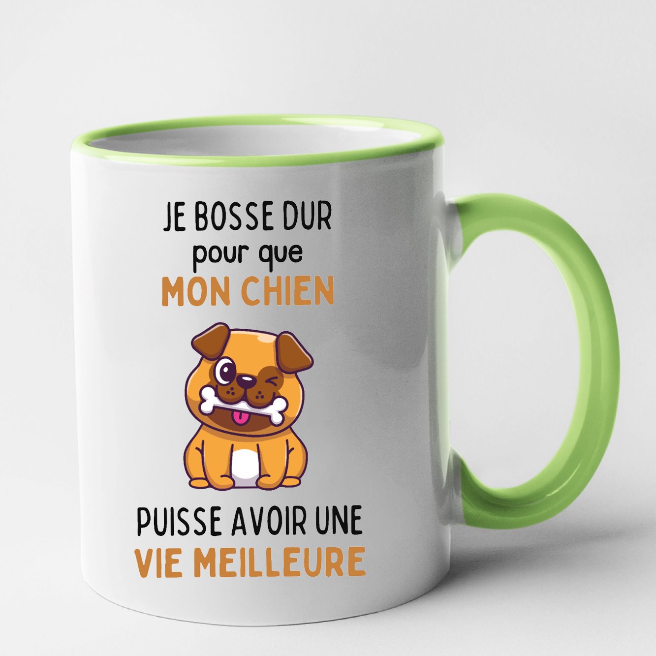 Mug Je bosse dur pour mon chien Vert