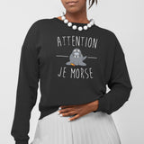 Sweat Adulte Attention je mords Noir