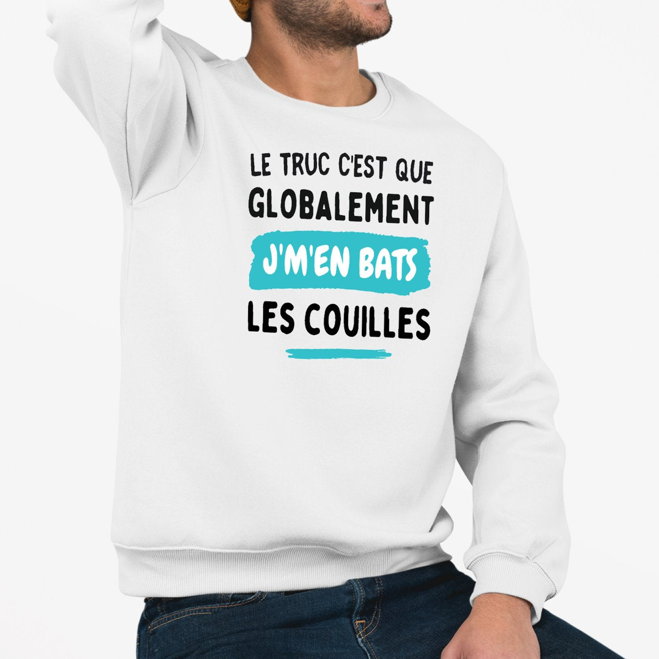 Sweat Adulte Globalement j'm'en bats les couilles Blanc