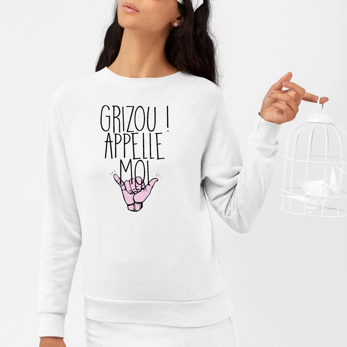 Sweat Adulte Grizou appelle moi Blanc