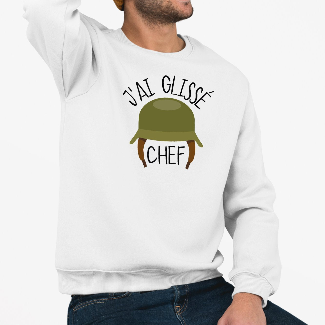 Sweat Adulte J'ai glissé chef Blanc