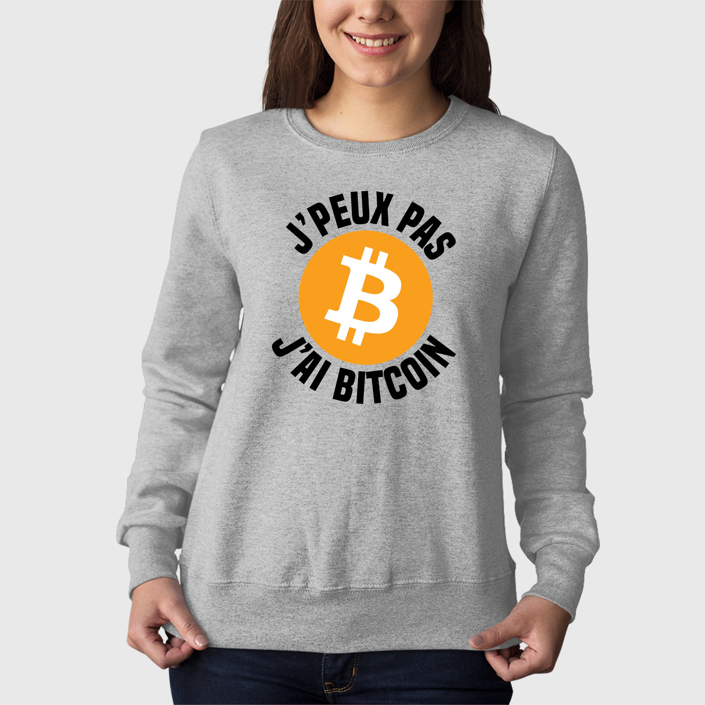 Sweat Adulte J'peux pas j'ai Bitcoin Gris