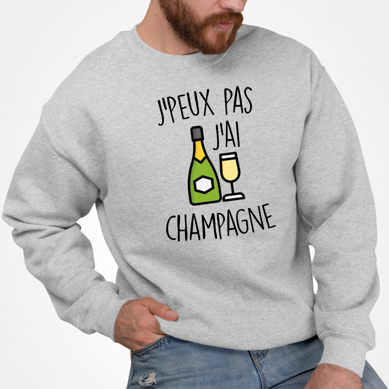 Sweat Adulte J'peux pas j'ai champagne Gris