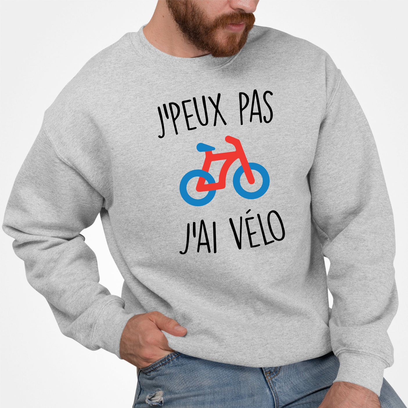 Sweat Adulte J'peux pas j'ai vélo Gris