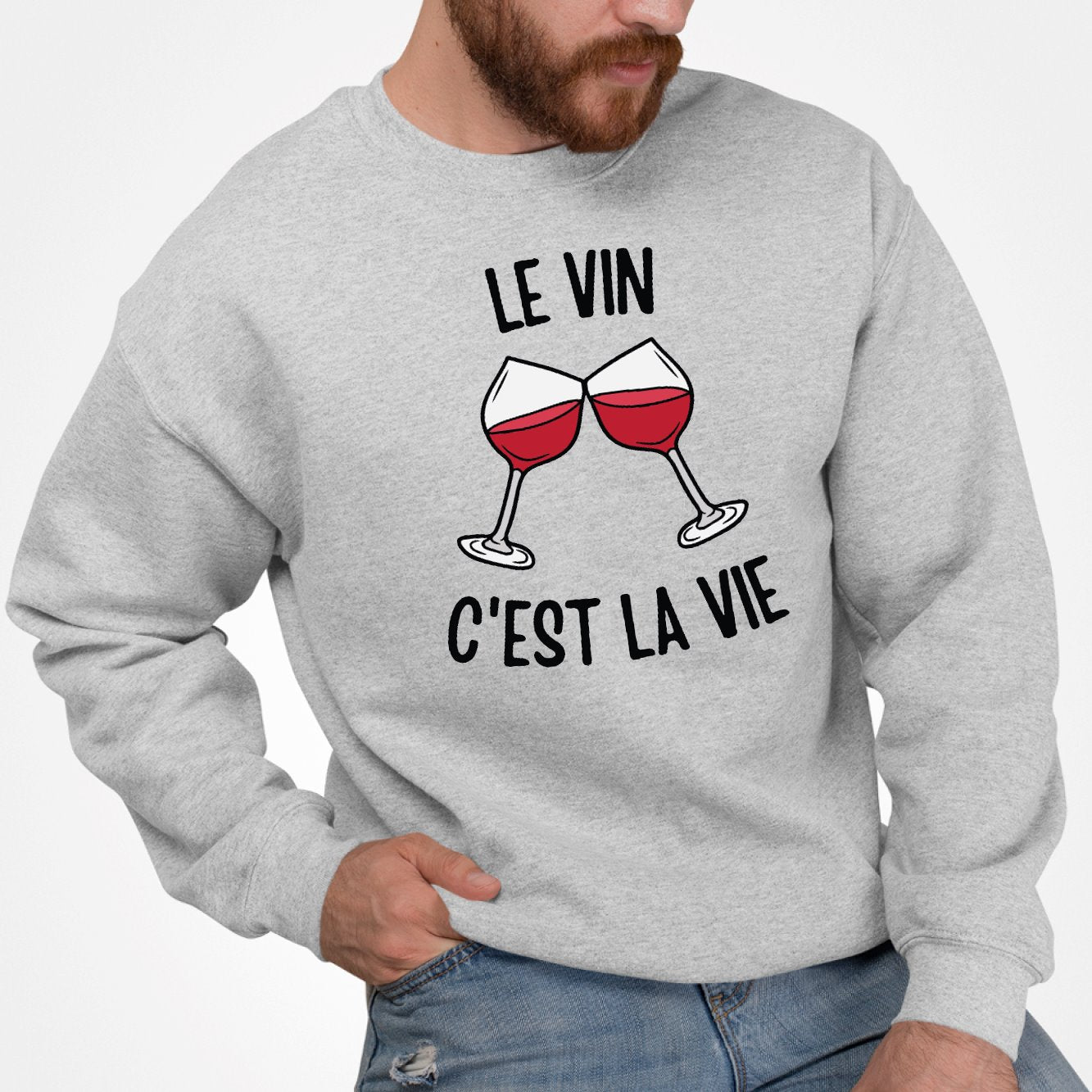 Sweat Adulte Le vin c'est la vie Gris