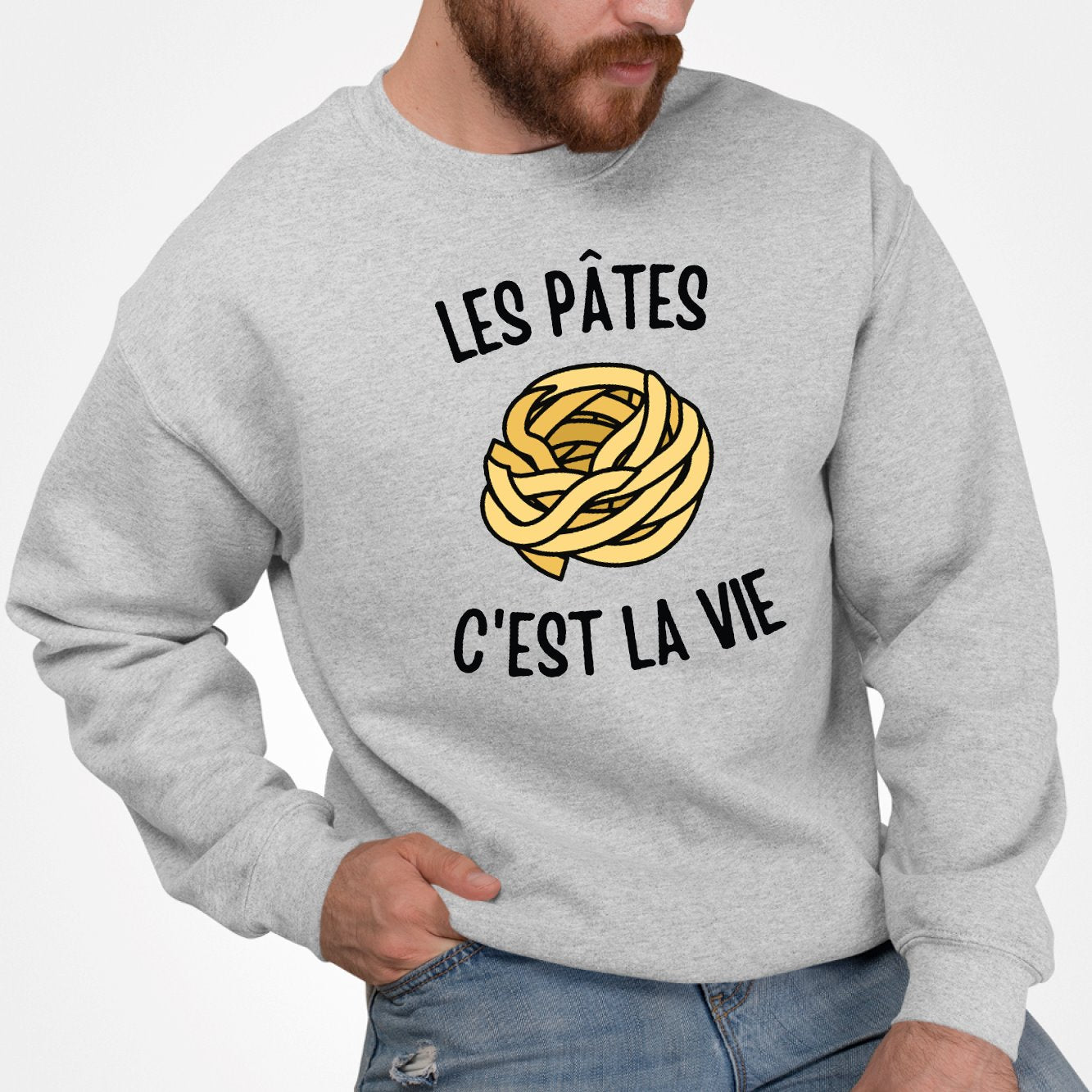 Sweat Adulte Les pâtes c'est la vie Gris