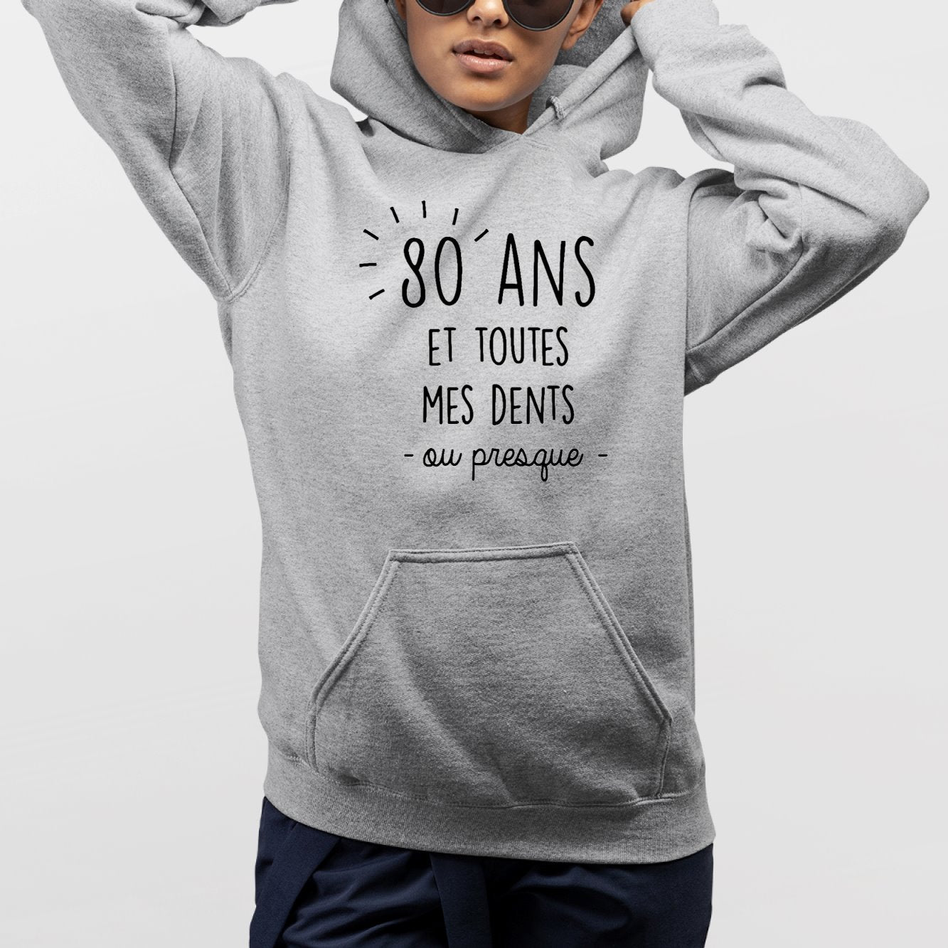 Sweat Capuche Adulte Anniversaire 80 ans Gris