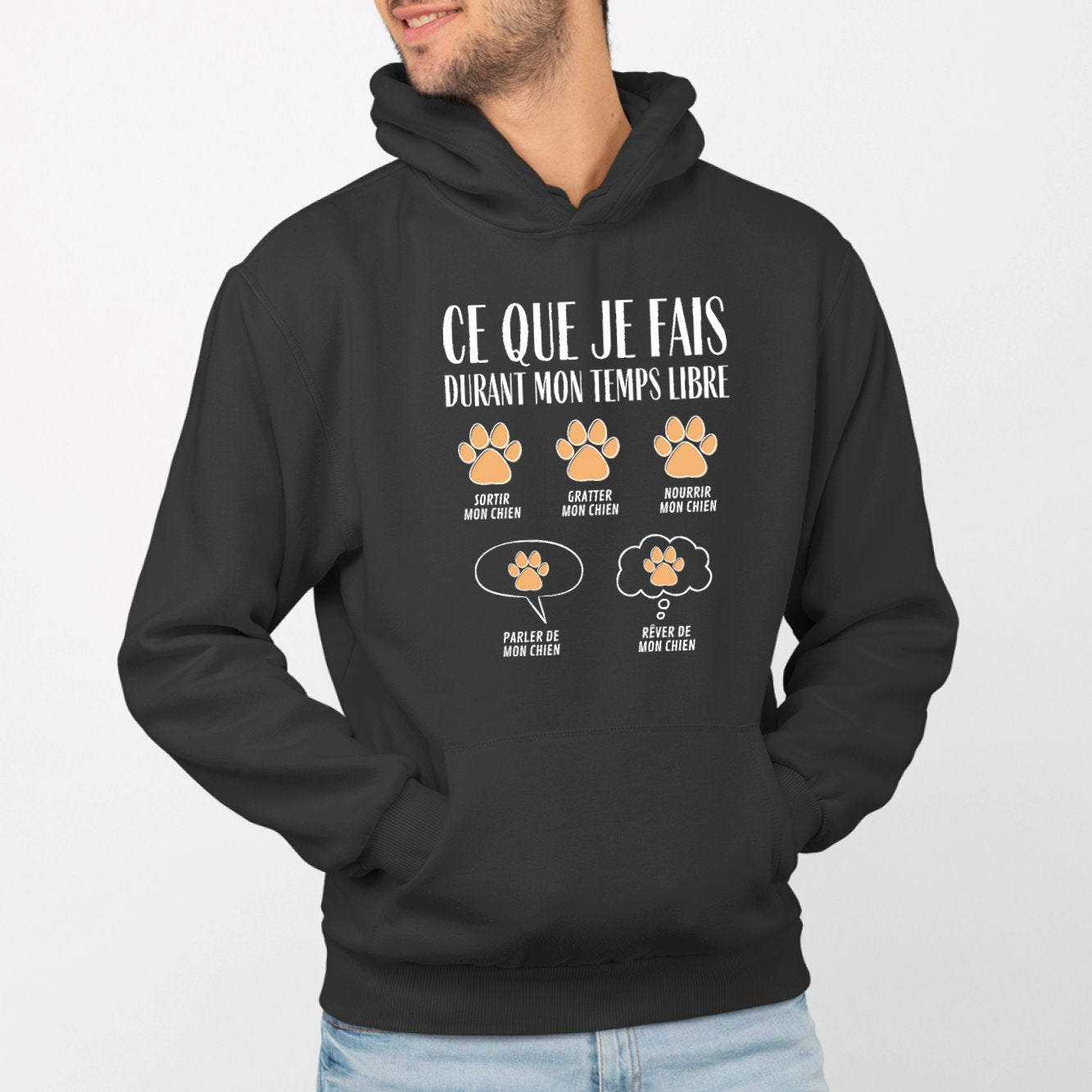 Sweat Capuche Adulte Ce que je fais durant mon temps libre Chien Noir