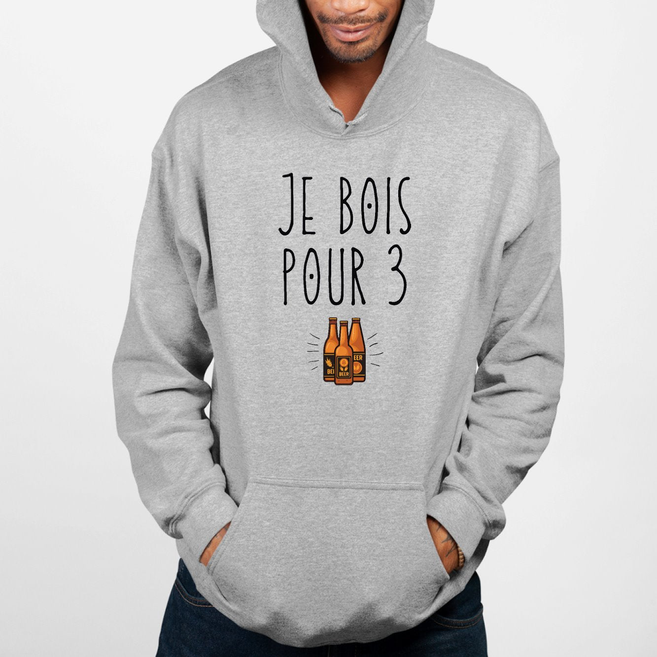 Sweat Capuche Adulte Je bois pour 3 Gris