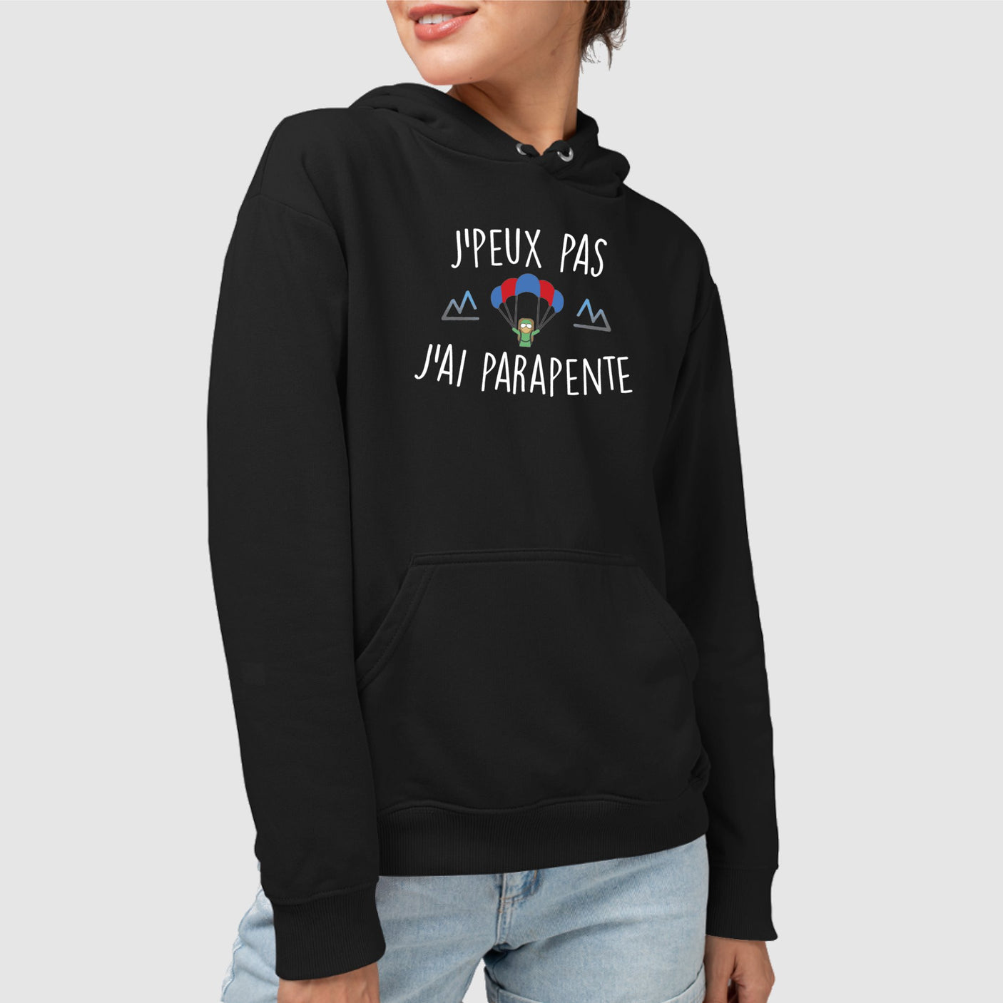 Sweat Capuche Adulte J'peux pas j'ai parapente Noir