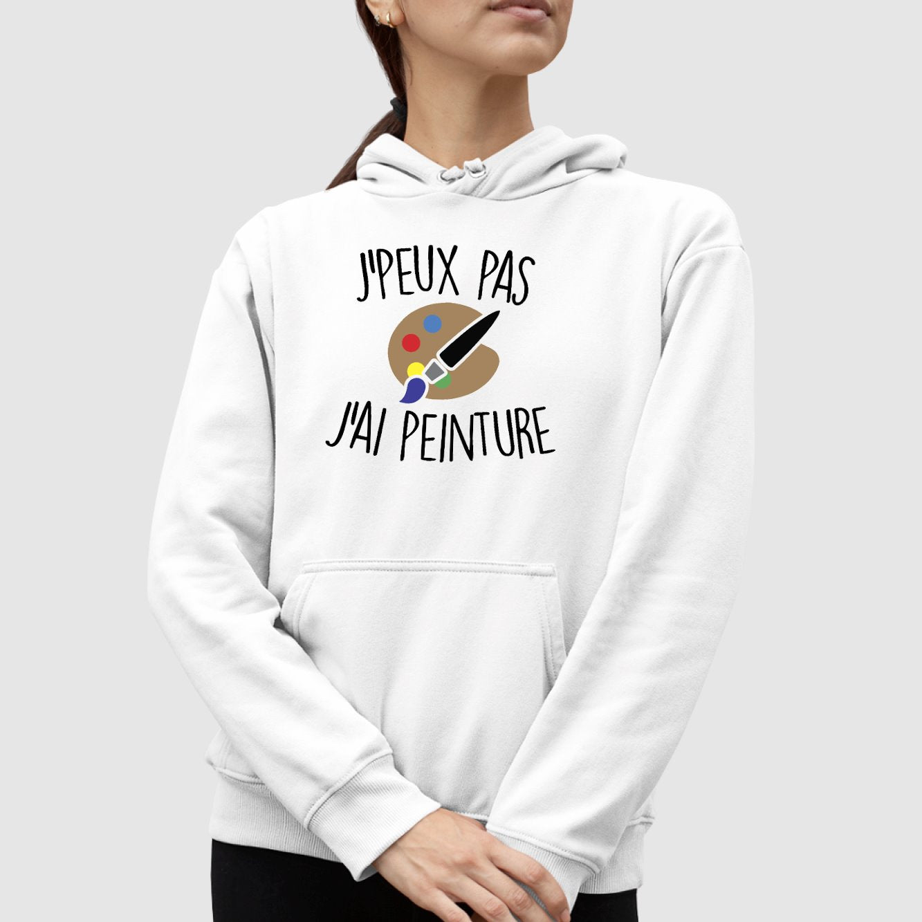 Sweat Capuche Adulte J'peux pas j'ai peinture Blanc