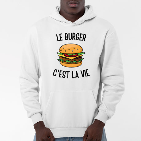 Sweat Capuche Adulte Le burger c'est la vie Blanc