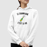 Sweat Capuche Adulte Le champagne c'est la vie Blanc