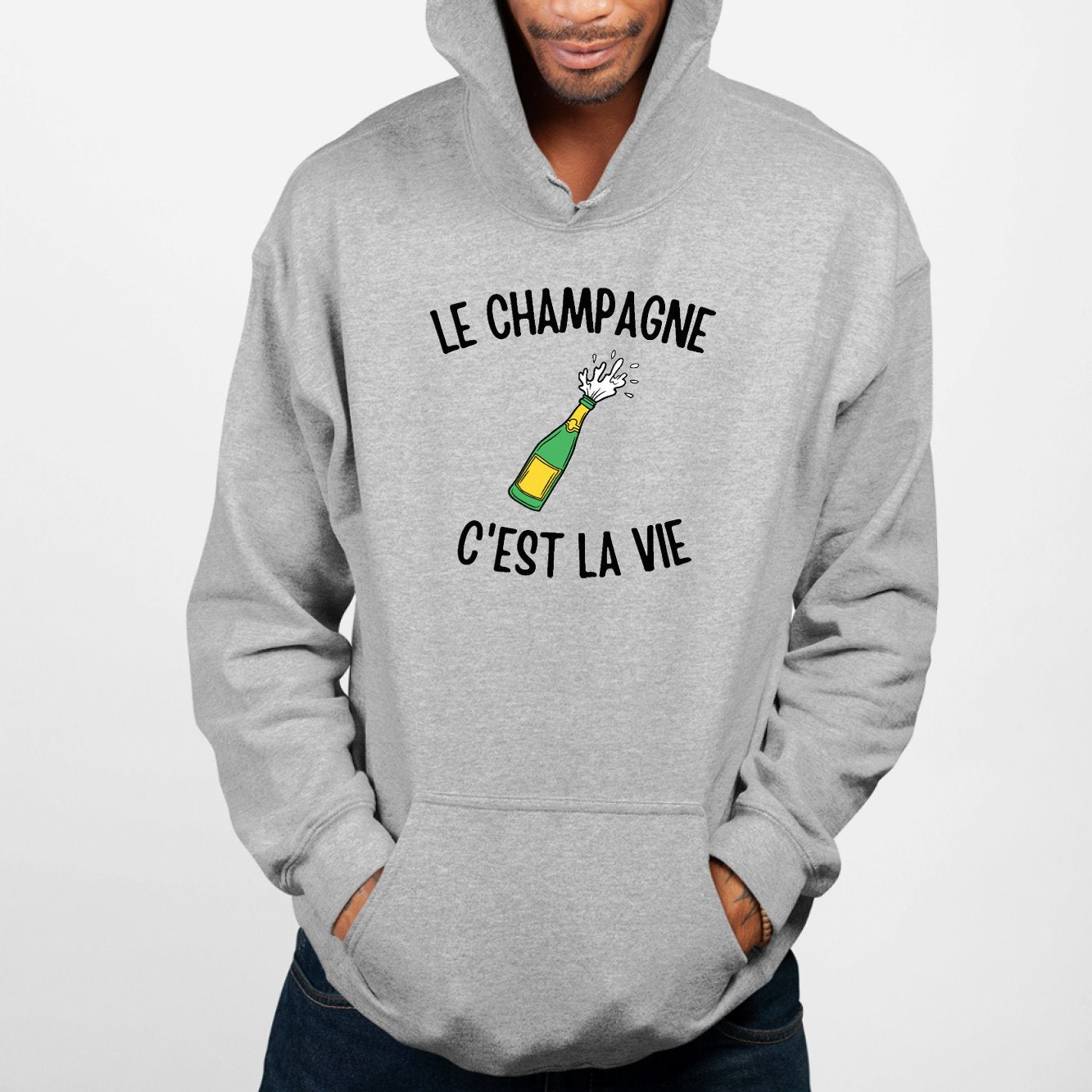 Sweat Capuche Adulte Le champagne c'est la vie Gris