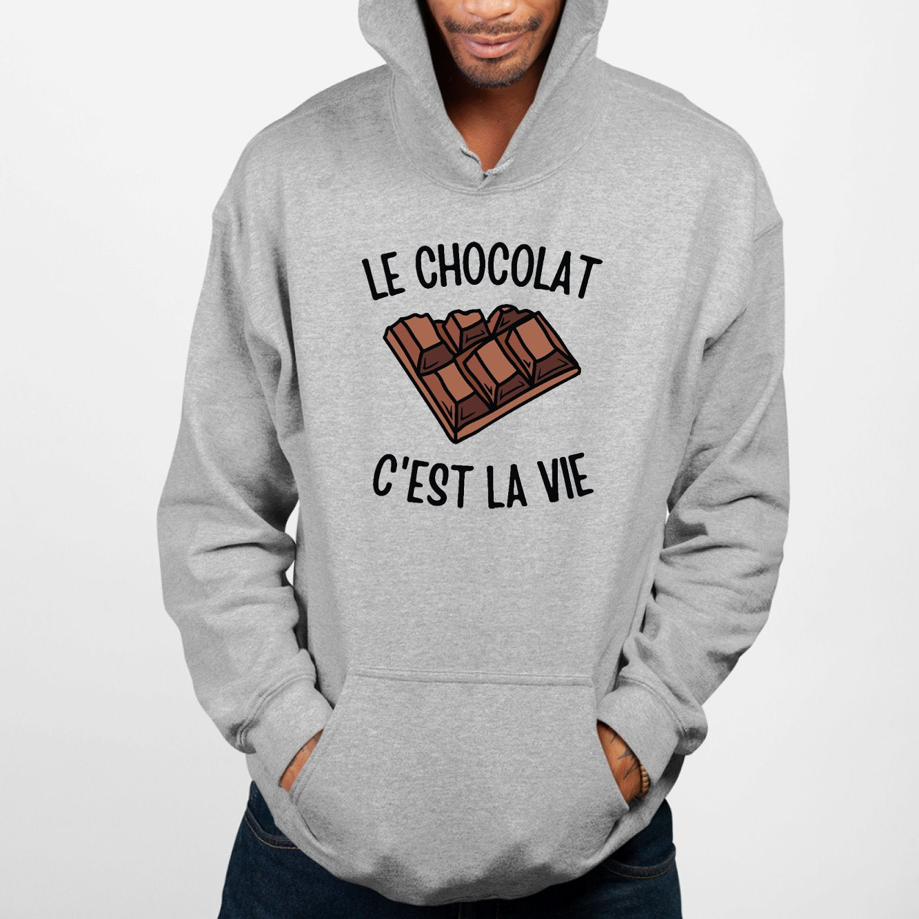 Sweat Capuche Adulte Le chocolat c'est la vie Gris