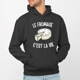 Sweat Capuche Adulte Le fromage c'est la vie Noir