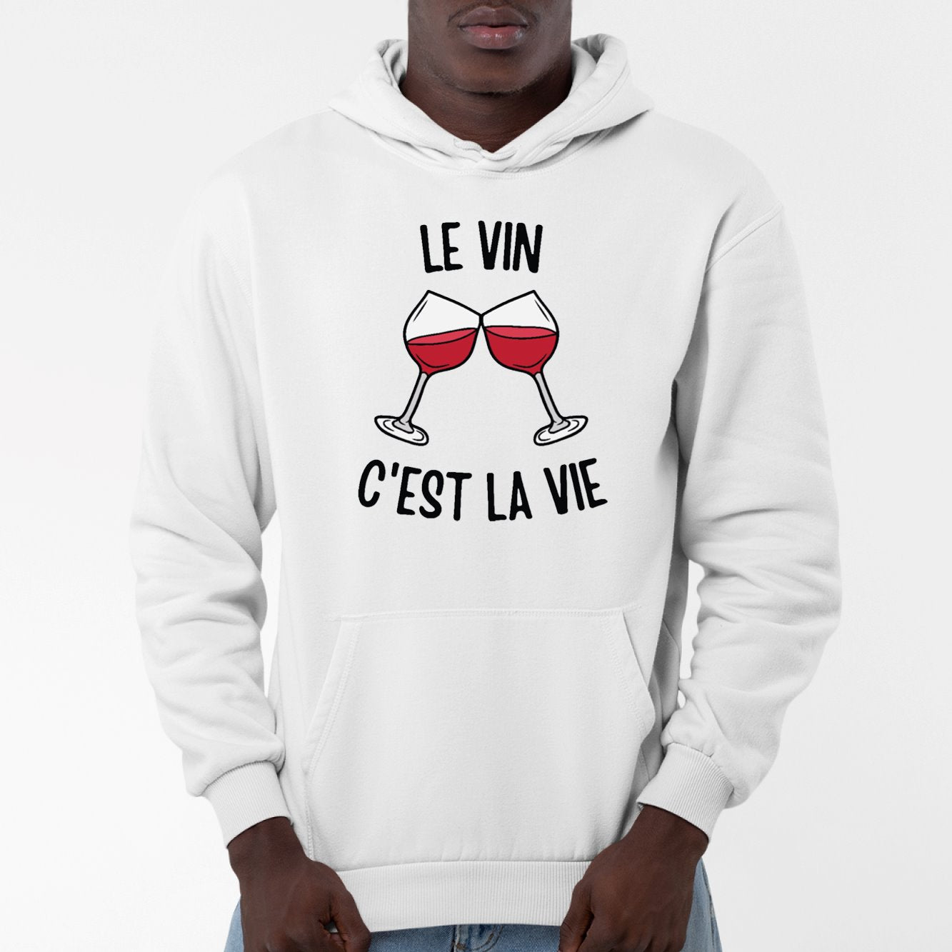 Sweat Capuche Adulte Le vin c'est la vie Blanc