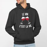 Sweat Capuche Adulte Le vin c'est la vie Noir