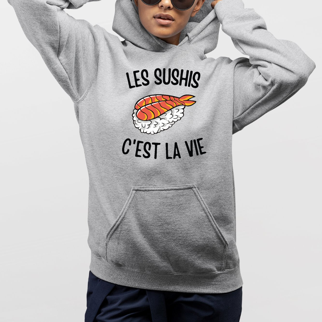 Sweat Capuche Adulte Les sushis c'est la vie Gris