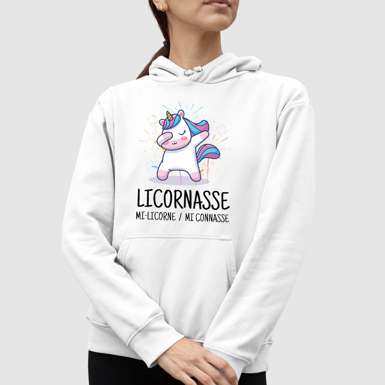 Sweat Capuche Adulte Licornasse Blanc