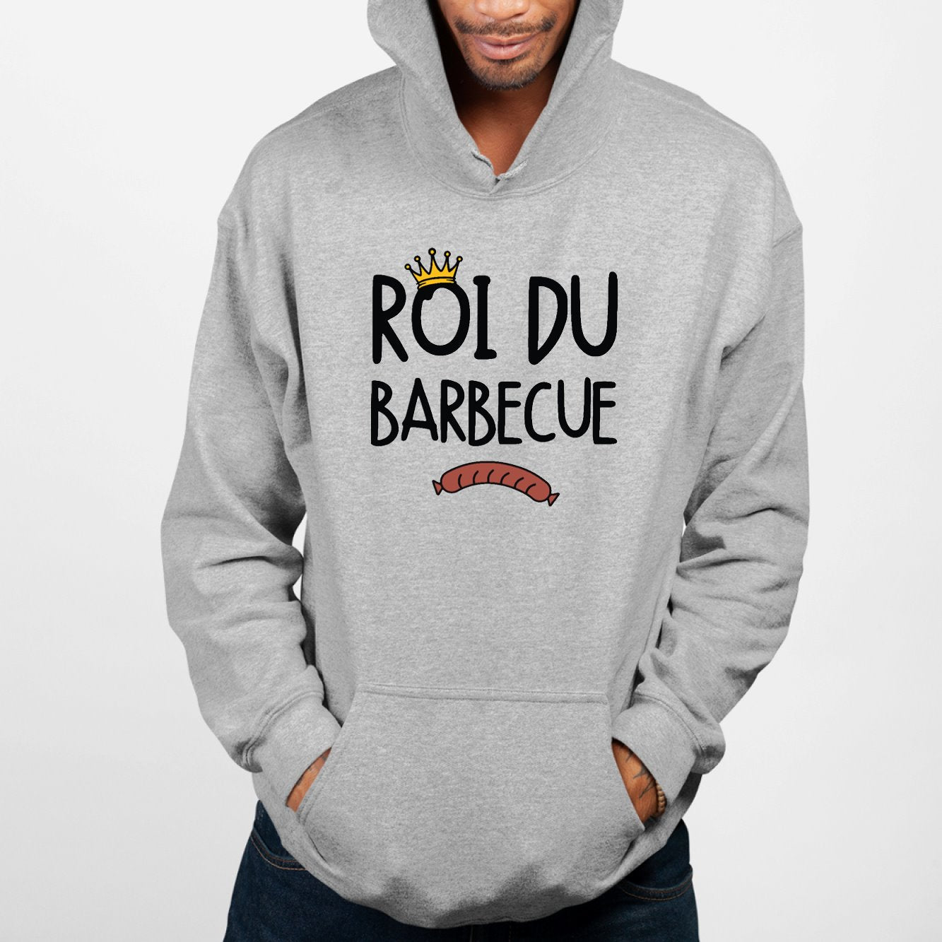 Sweat Capuche Adulte Roi du barbecue Gris