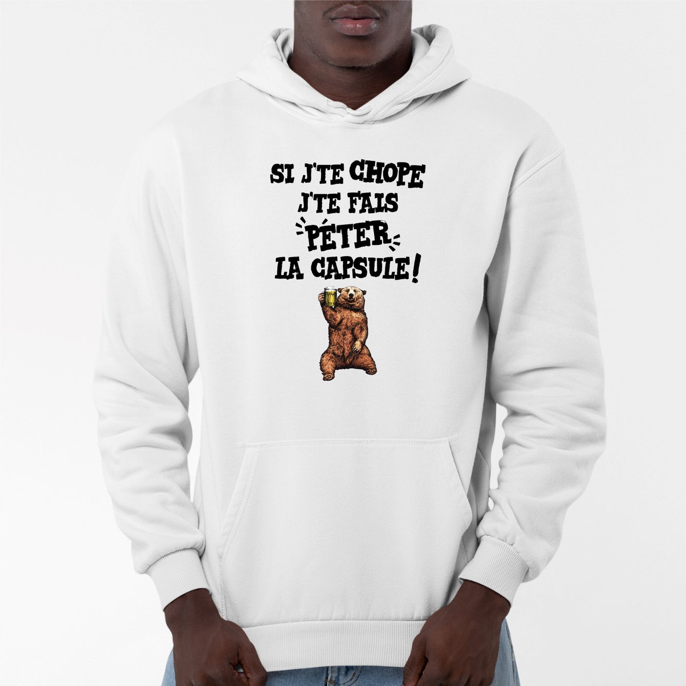 Sweat Capuche Adulte Si j'te chope Blanc