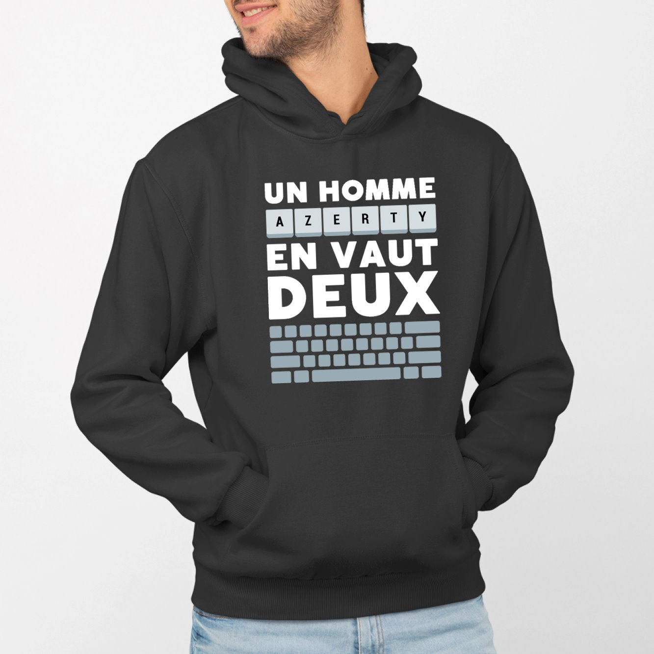 Sweat Capuche Adulte Un homme AZERTY en vaut deux Noir